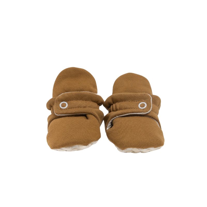 Baby booties honey mustard em algodão orgânico, calçado barefoot para bebés